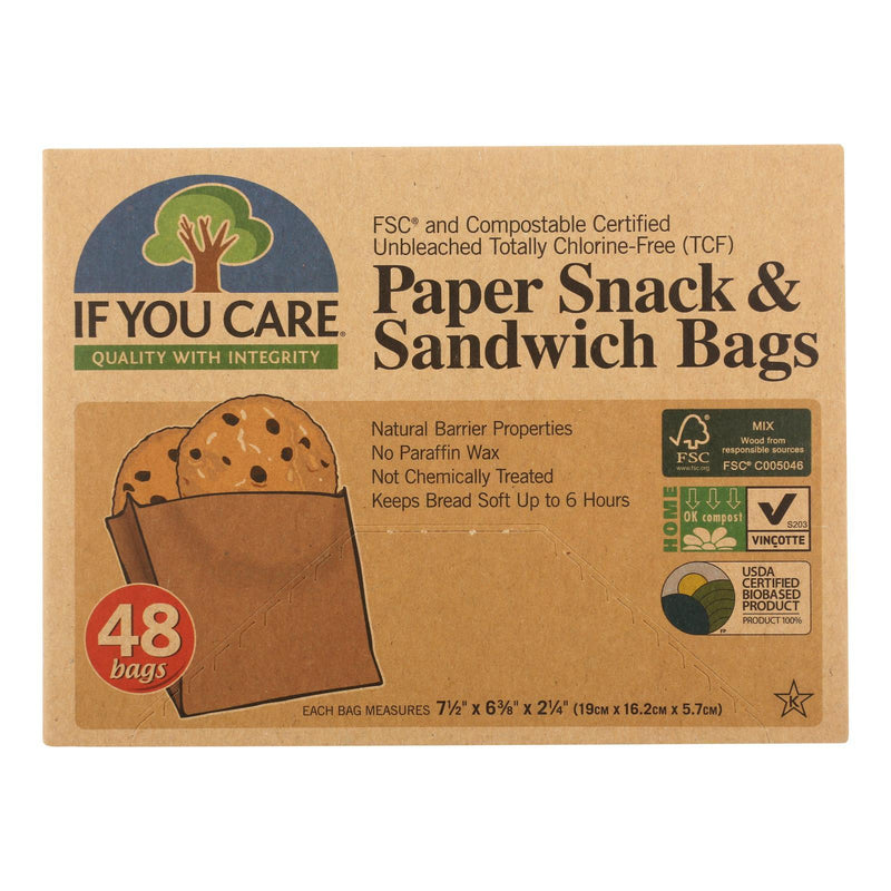 If You Care Bags - Snack And Sandwich - Paper - Unbleached - 48 Count - Case Of 12 - Orca Market