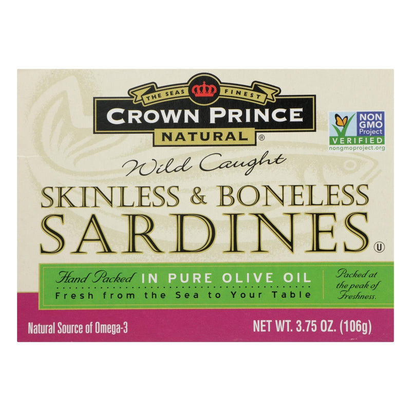 Crown Prince Skinless And Boneless Sardines In Pure Olive Oil - Case Of 12 - 3.75 Oz. - Orca Market