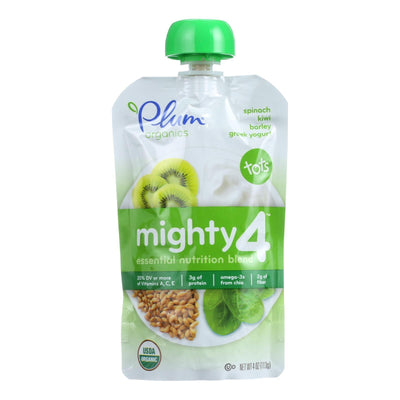 Plum Organics Essential Nutrition Blend - Mighty 4 - Spinach Kiwi Barley Greek Yogurt - 4 Oz - Case Of 6 - Orca Market