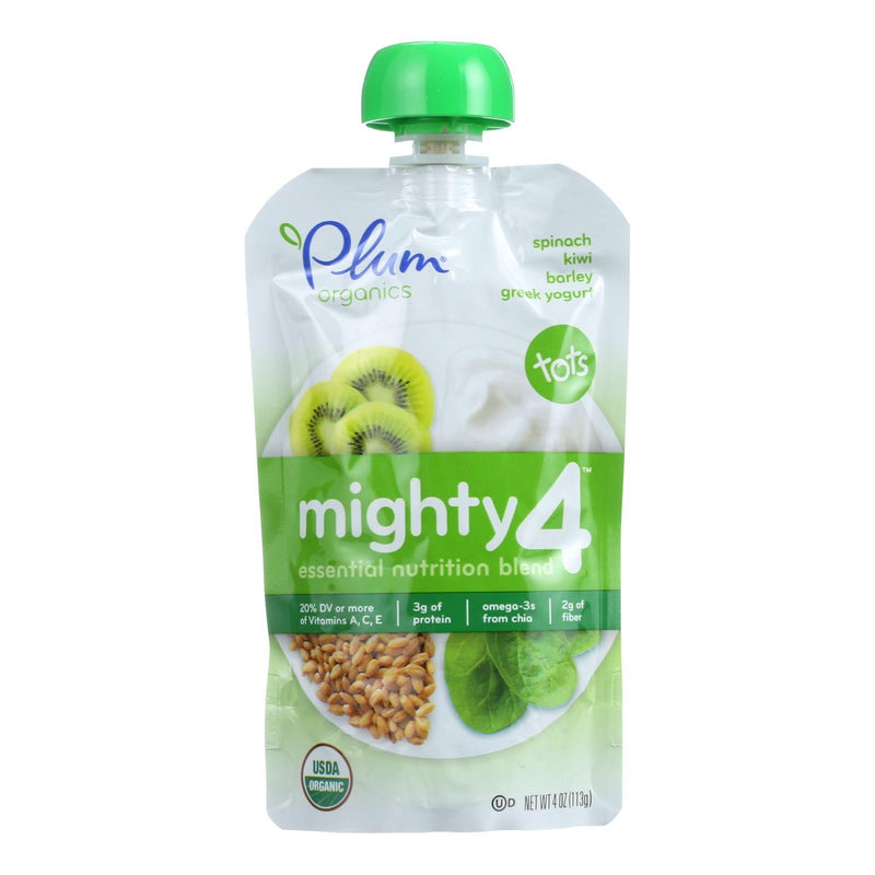 Plum Organics Essential Nutrition Blend - Mighty 4 - Spinach Kiwi Barley Greek Yogurt - 4 Oz - Case Of 6 - Orca Market