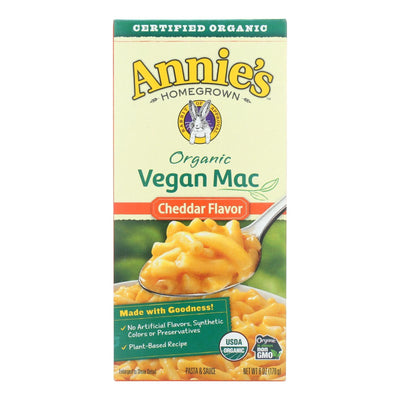 Annie's Homegrown Organic Macaroni & Cheese - Vegan Cheddar Flavored - Case Of 12 - 6 Oz - Orca Market